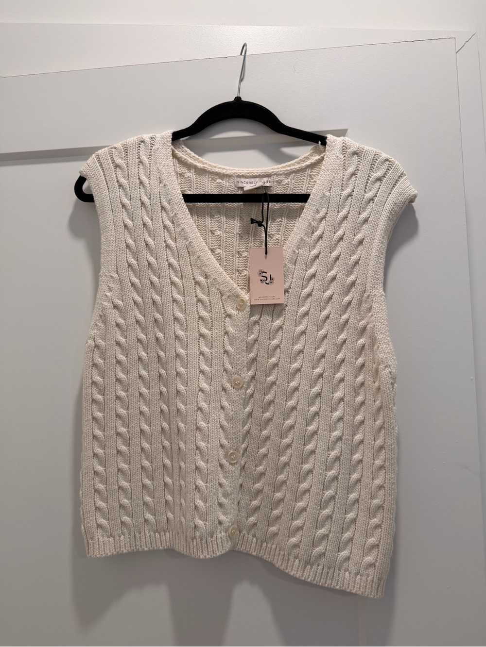 Sincerely Jules Cream Cable Knit V-Neck Button Sweater Vest